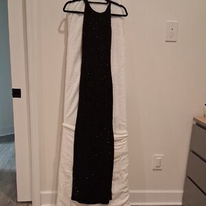 Jump Elegant Black Beaded Backless Dress